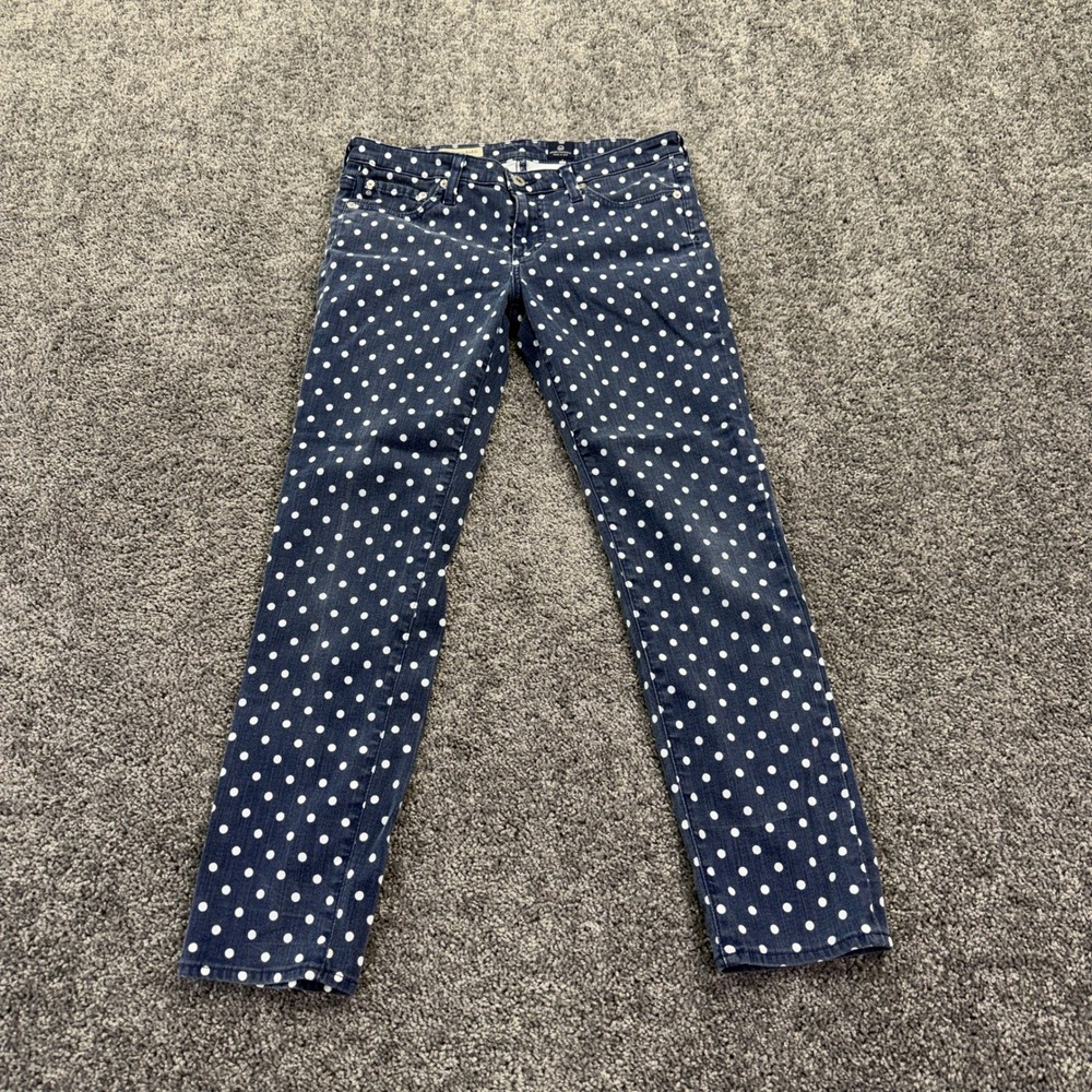 AG The Stevie Ankle Womens 28R Navy Polka Dot Slim Straight Leg Jeans